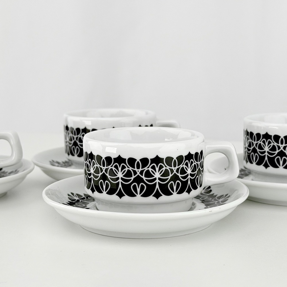 notNeutral Poland Espresso Cups & Saucers Set Black White Geometric Mod Set 4